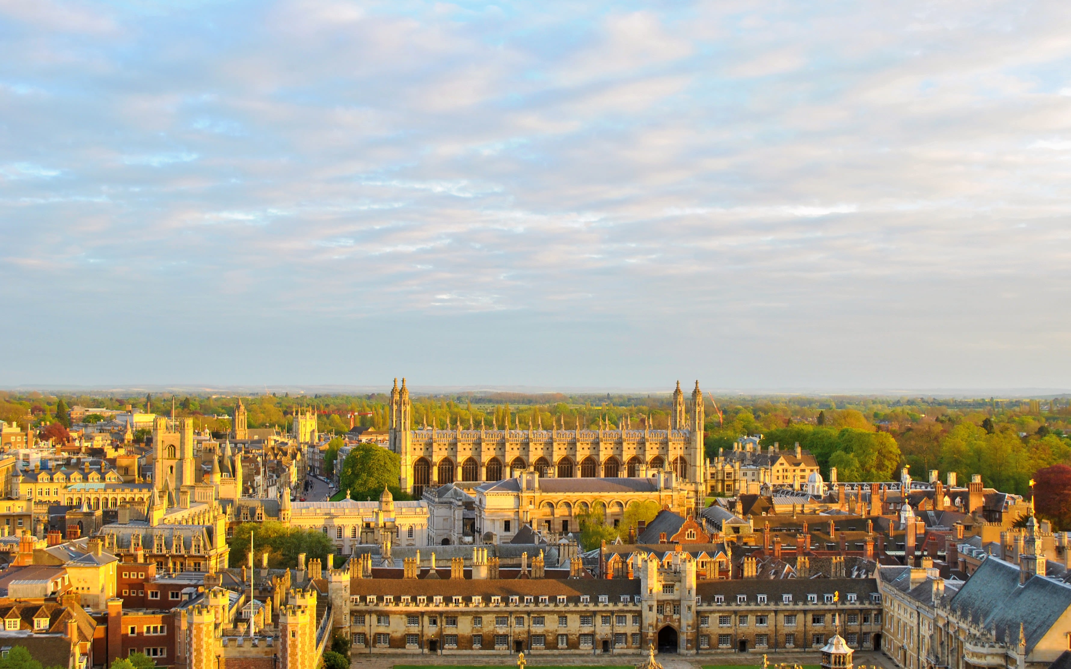 Aerial view of Cambridge buildings